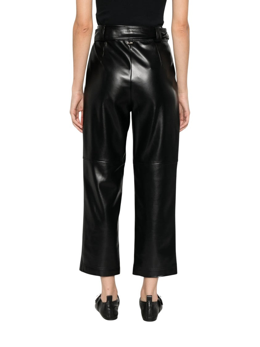 Twin-Set Black Faux Leather High-Waisted Cropped Pants