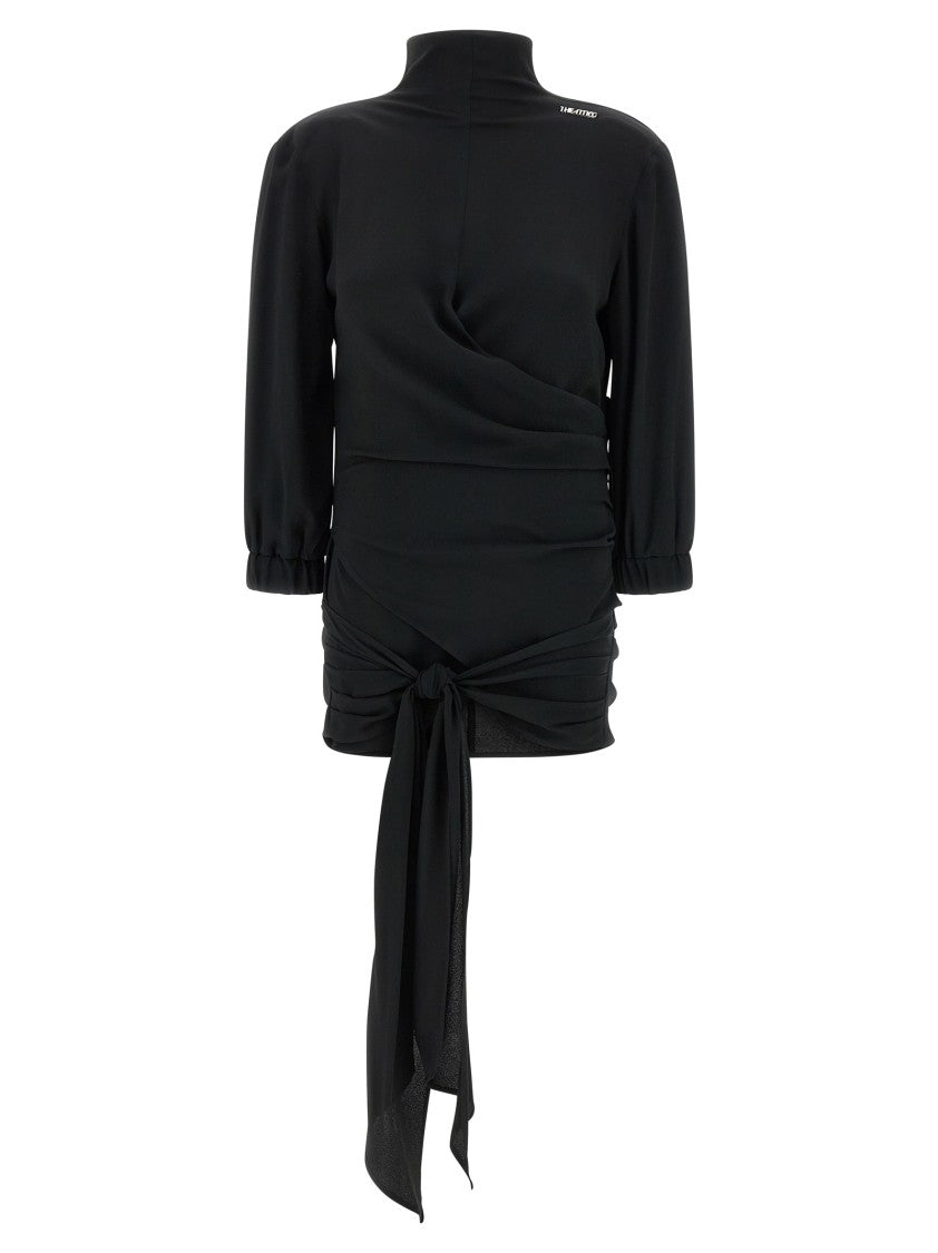 The Attico Silk Blend Crepe Top With Front Drape And Sash Detail