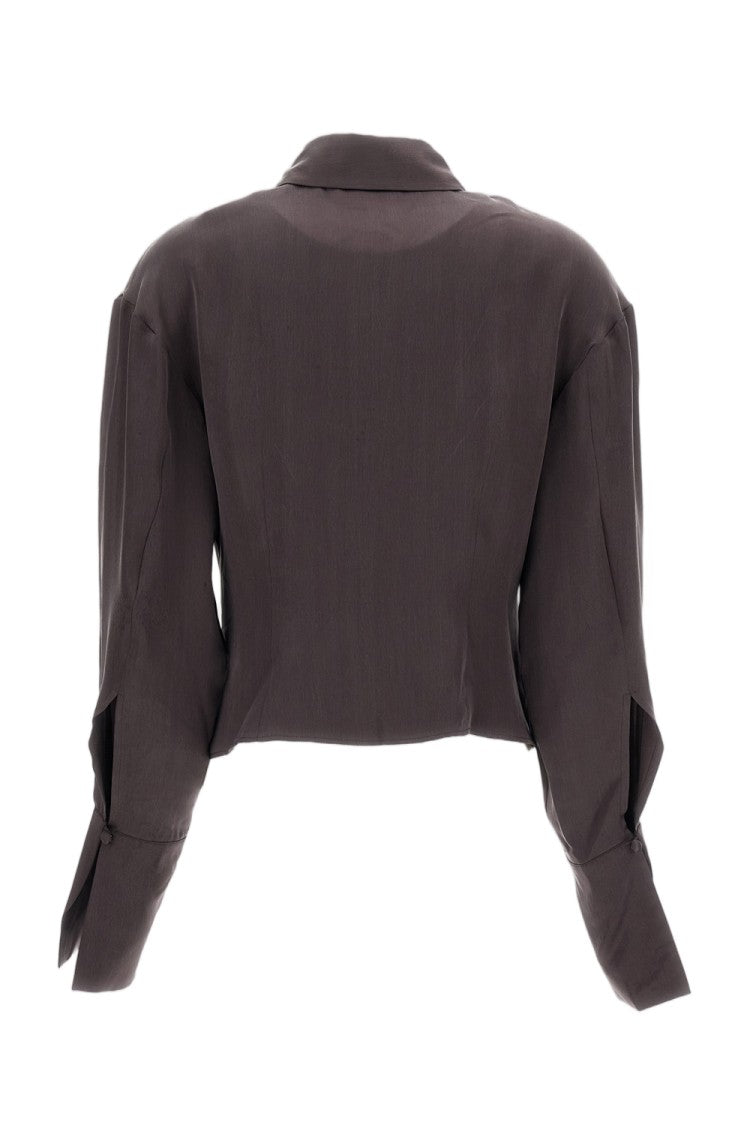 The Andamane Brown Satin Lilia Deep V Blouse