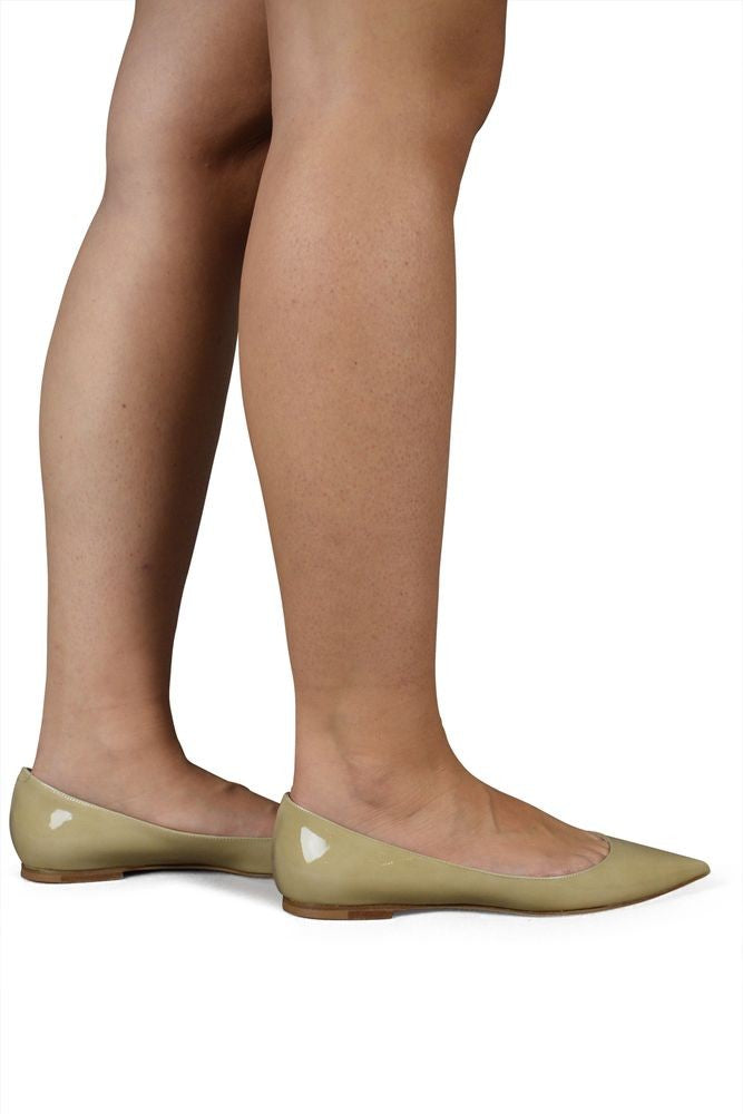 Jimmy Choo Pointed Toe Ballerina Flats In Glossy Nude Leather