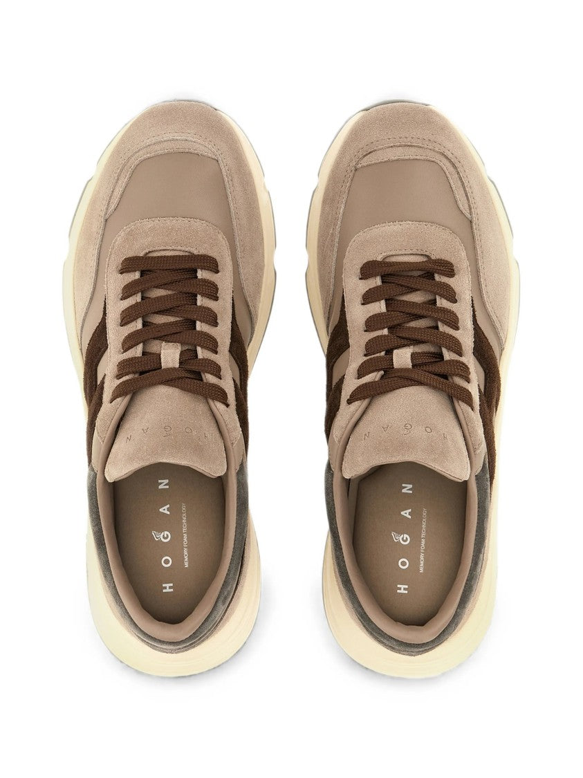 Hogan Taupe Suede Leather Low-Profile Sneakers
