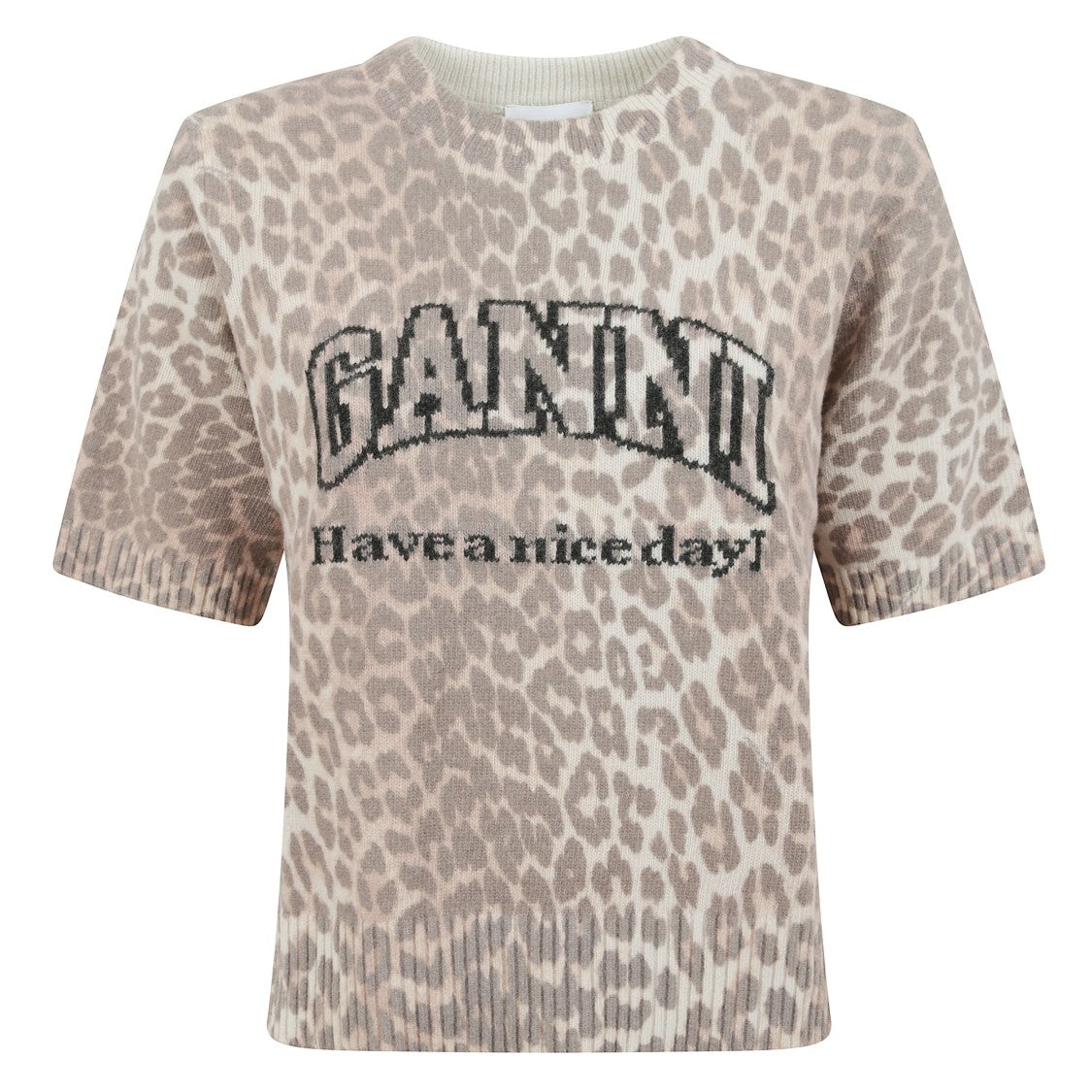 Ganni Leopard Print Short-Sleeved Sweater