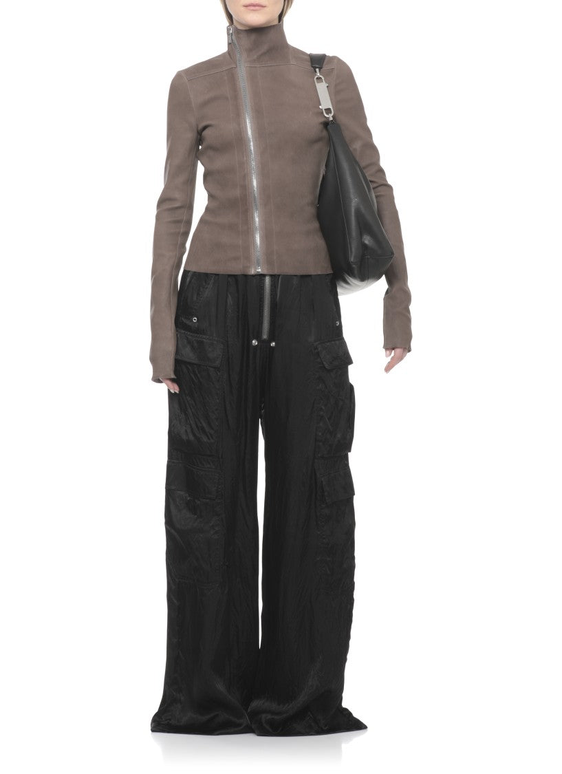 Rick Owens Brown High Neck Gary Leather Jacket