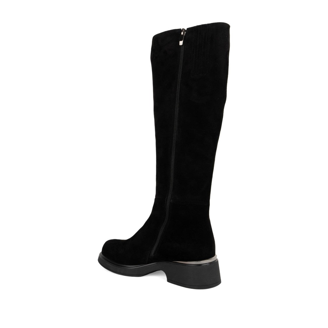 Linda Baumann Black Soft Suede Low Block Heel Tall Boots