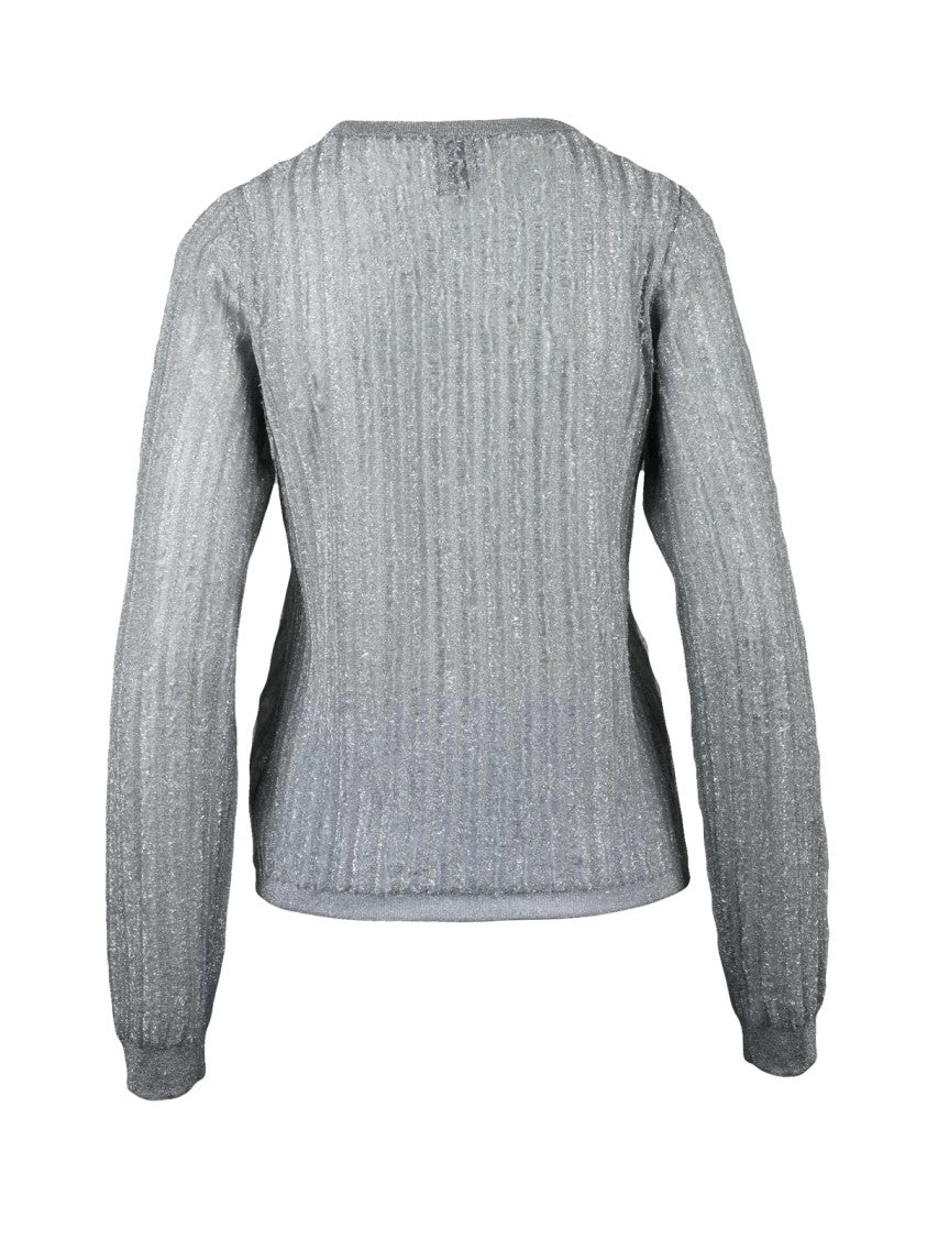 Alysi Shimmering Lamé Knit Top With Vertical Ribbed Texture