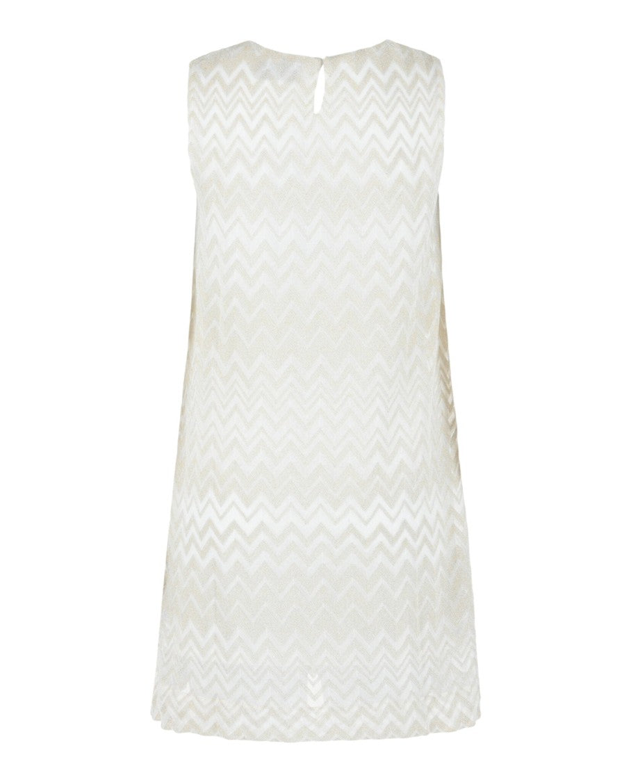 M Missoni Metallic Zigzag Pattern Shift Dress With Button Closure