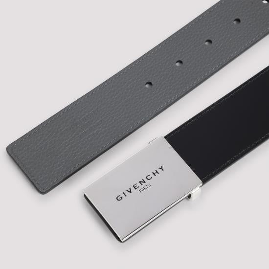 Givenchy Black Calf Leather Belt With Textured Grey Interior