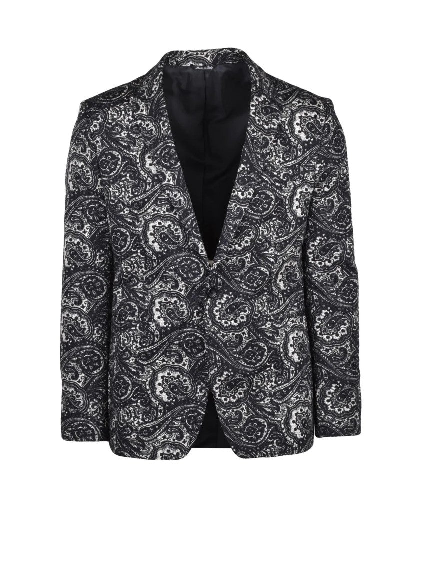 Reveres 1949 Black White Cotton Elastane Rounded Jacket