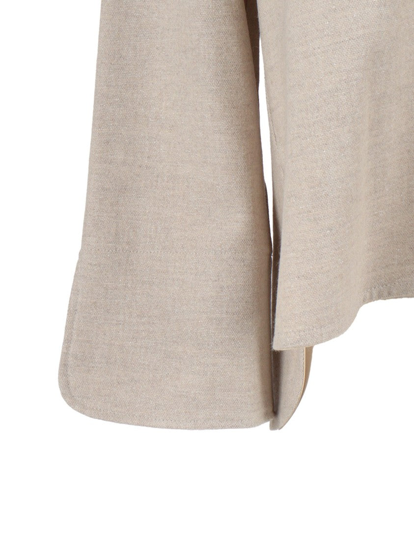 Antonelli Boxy Cropped Top With Three-Quarter Flared Sleeves And Central Seam Detail