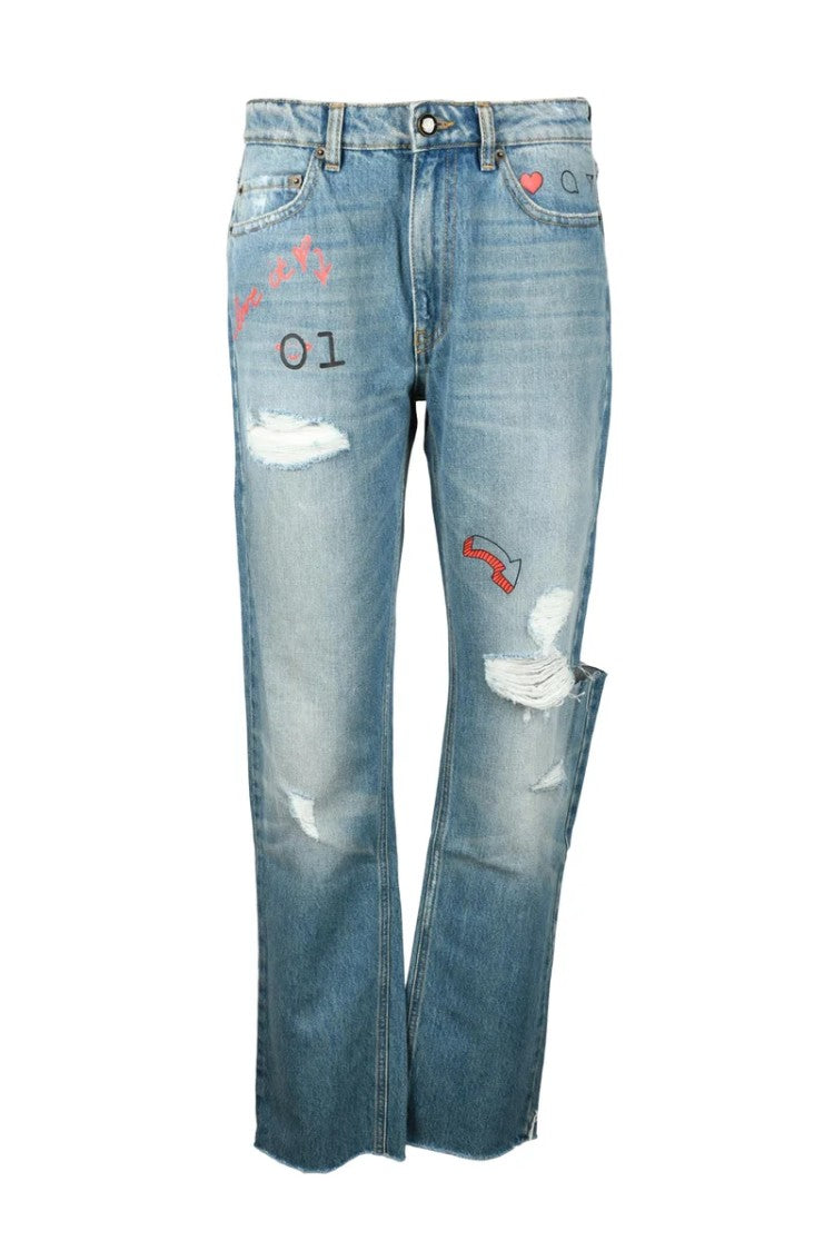 Semi Couture Light Blue Distressed Straight-Leg Semicouture Jeans