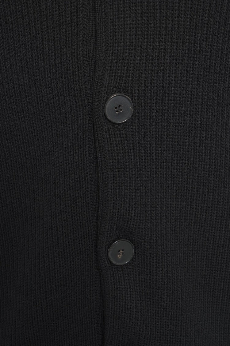 Amaranto Ribbed Wool Cardigan With Classic Round Neckline