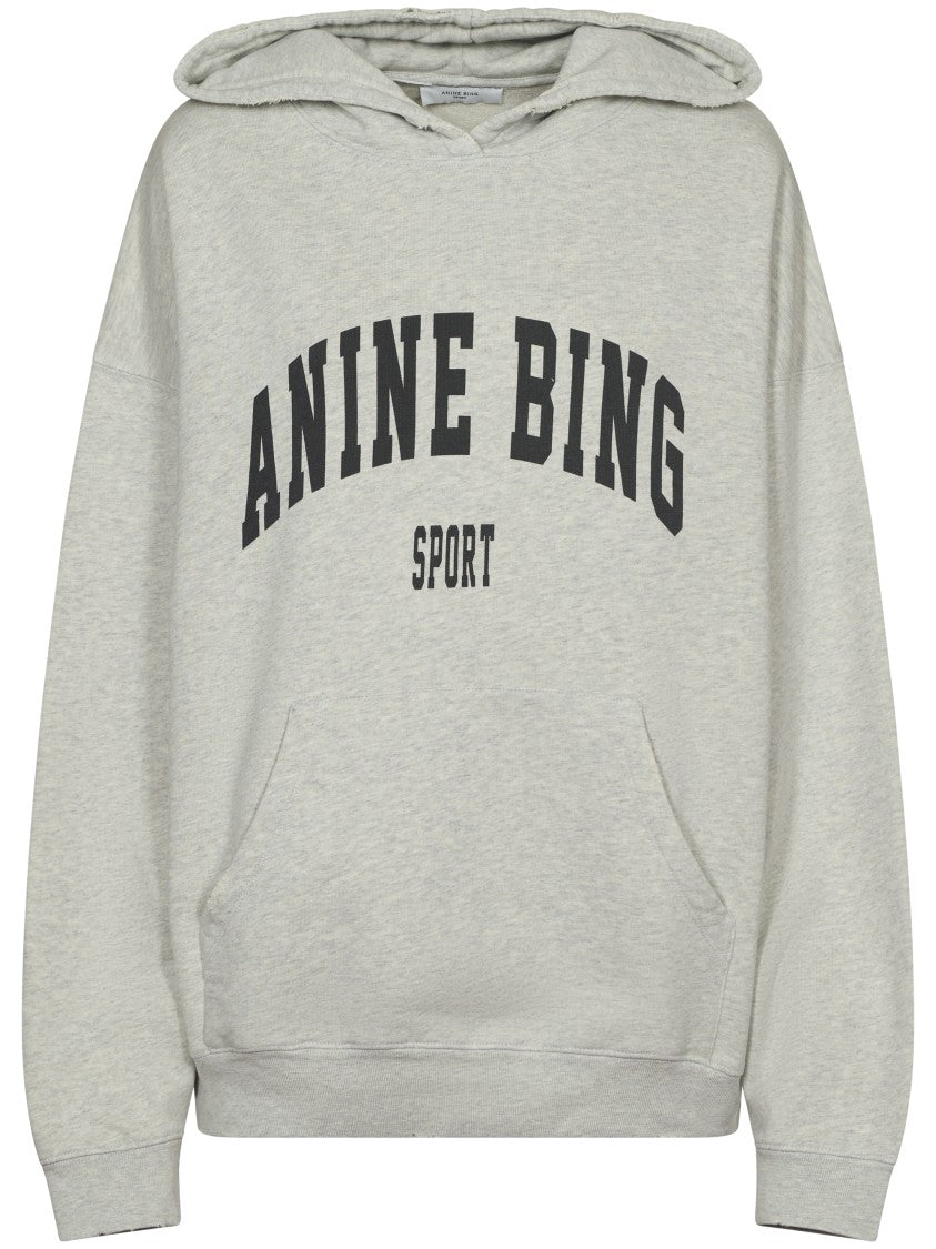 Anine Bing Heathered Cotton Hoodie With Bold Text Detail