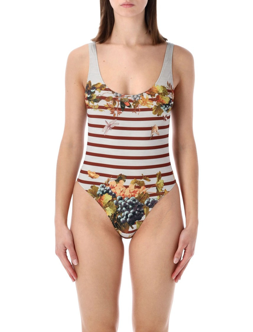 Jean Paul Gaultier Mariniere Grape Deep Back Swimsuit