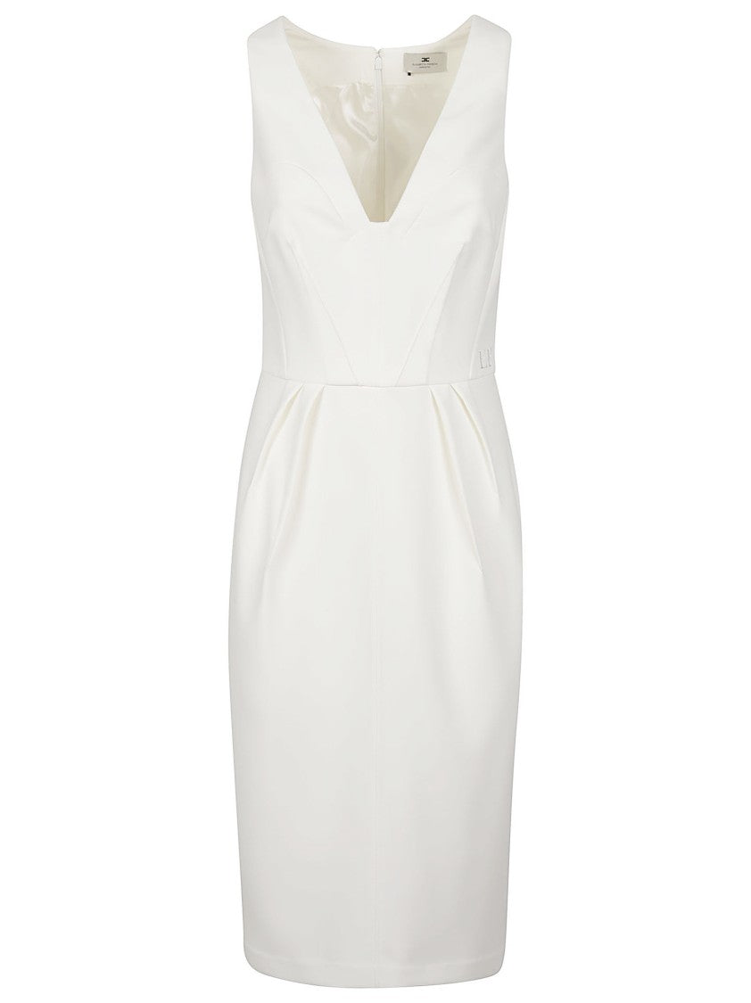 Elisabetta Franchi Fitted Deep V Neck Midi Dress