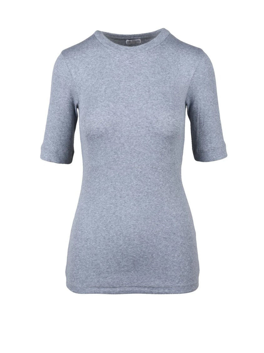 Brunello Cucinelli Grey Cotton Elastane Women T-Shirt