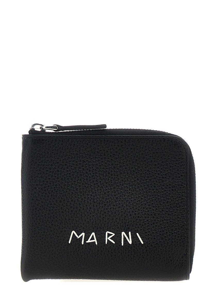 Marni Hammered Leather Wallet With Bold Logo