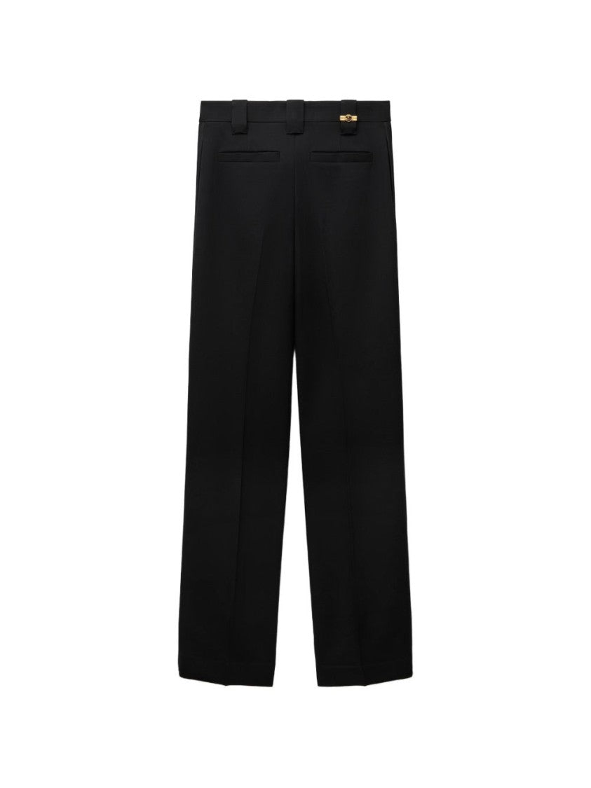 Versace Tailored Straight-Leg Trousers With Subtle Crease Lines And Gold Emblem