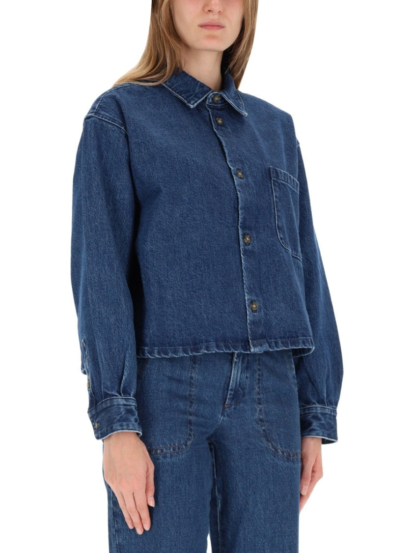 A.P.C. Cropped Denim Shirt With Classic Collar