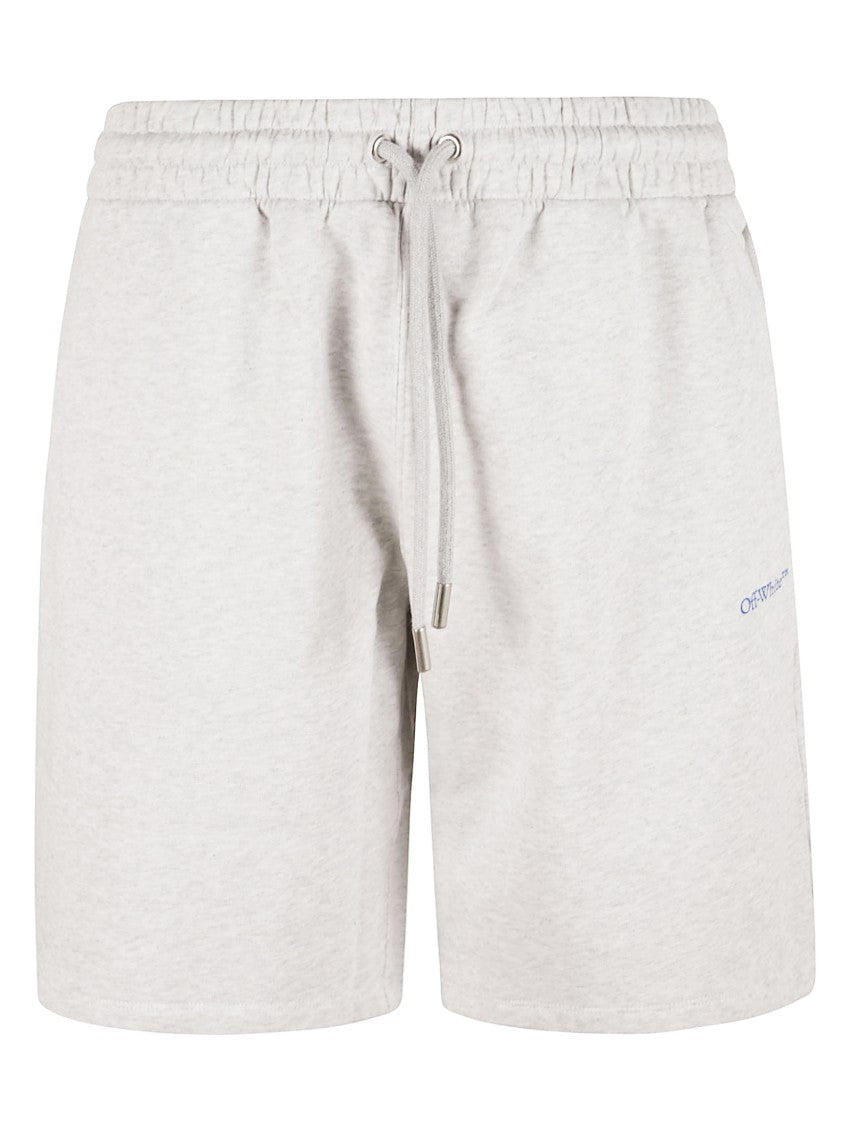 Off-White Light Heather Grey Cotton Shorts With Drawstring Waistband