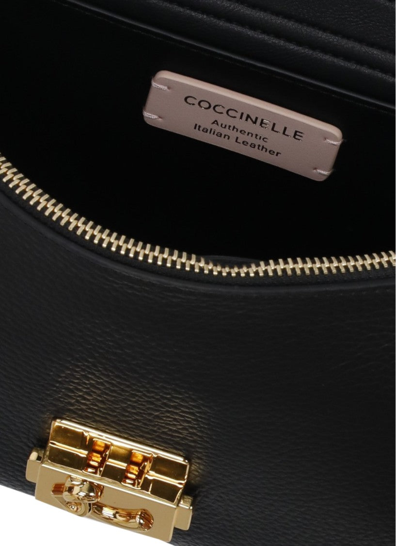 Coccinelle Textured Leather Shoulder Bag With Gold-Tone Lock