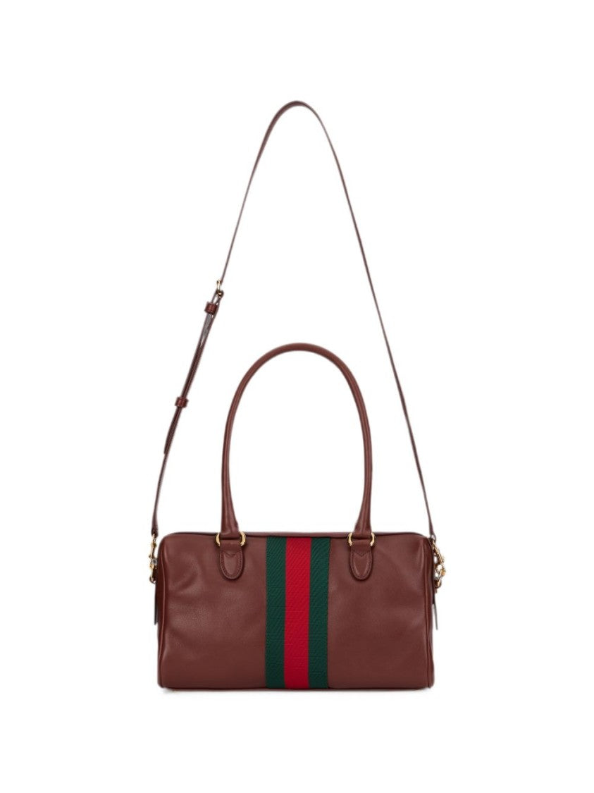 Gucci Brown Web Stripe Calfskin Rectangular Handbag