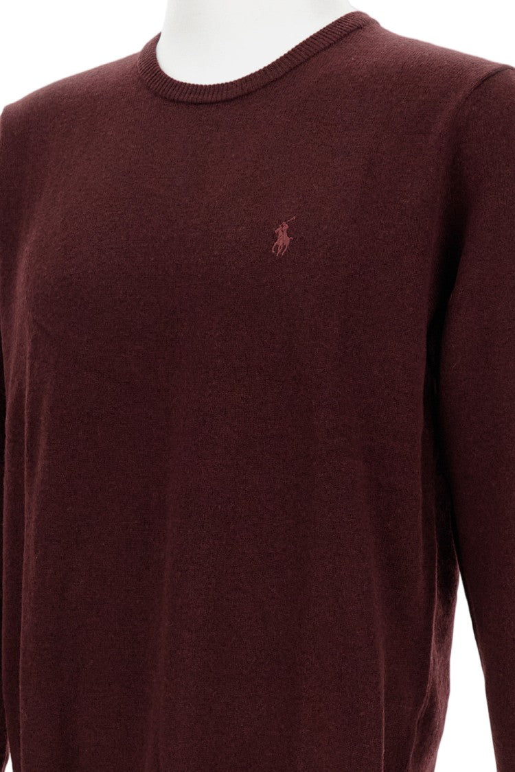 Polo Ralph Lauren Burgundy Wool Crewneck Pullover With Embroidered Logo