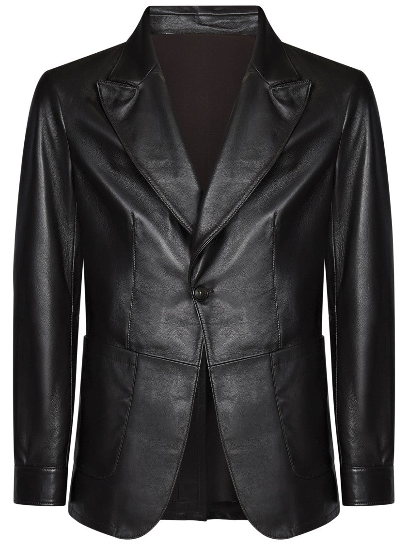 Franzese Collection Sophisticated Brown Leather Blazer