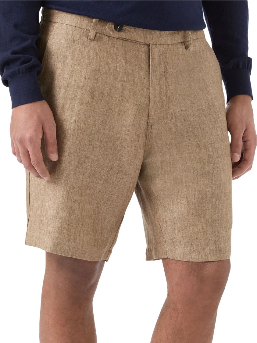 Mc2 Saint Barth Tailored Linen Herringbone Shorts With Button Closure