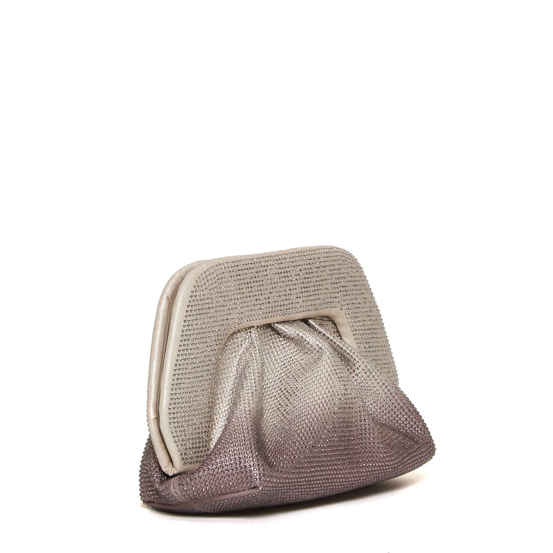 Themoirè Degrade Silver Pink Strass Clutch With Pleated Design