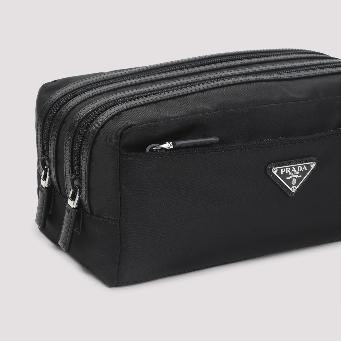 Prada Rectangular Black Clutch With Dual Zip Compartments