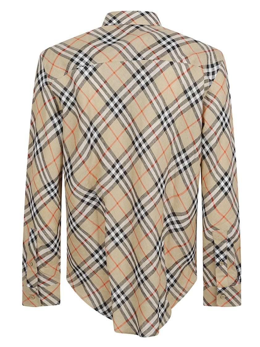 Burberry Checkered Linen Shirt With Button-Font Closure And Single Chest Pocket