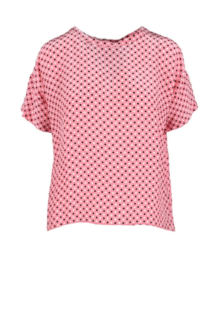 Attic And Barn Pink Dot Viscose Silk Blouse