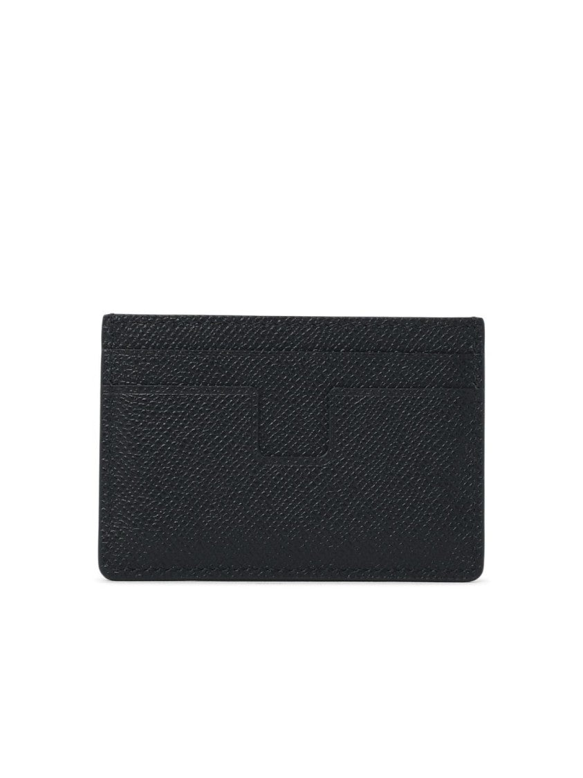 Tom Ford Grainy Black Leather Cardholder With Gold Logo Accents