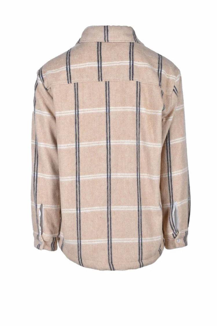 Family First Plaid Beige Short Coat With Classic Collar