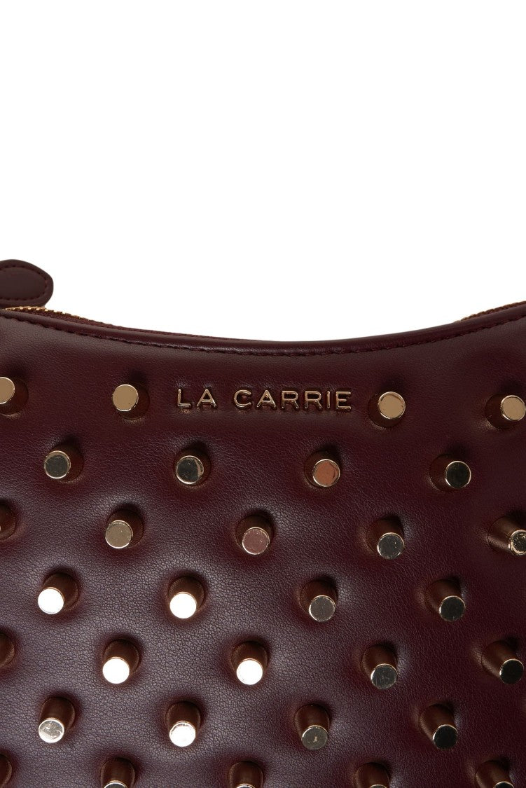 La Carrie Crescent Shoulder Bag In Rosso With Metal Studs