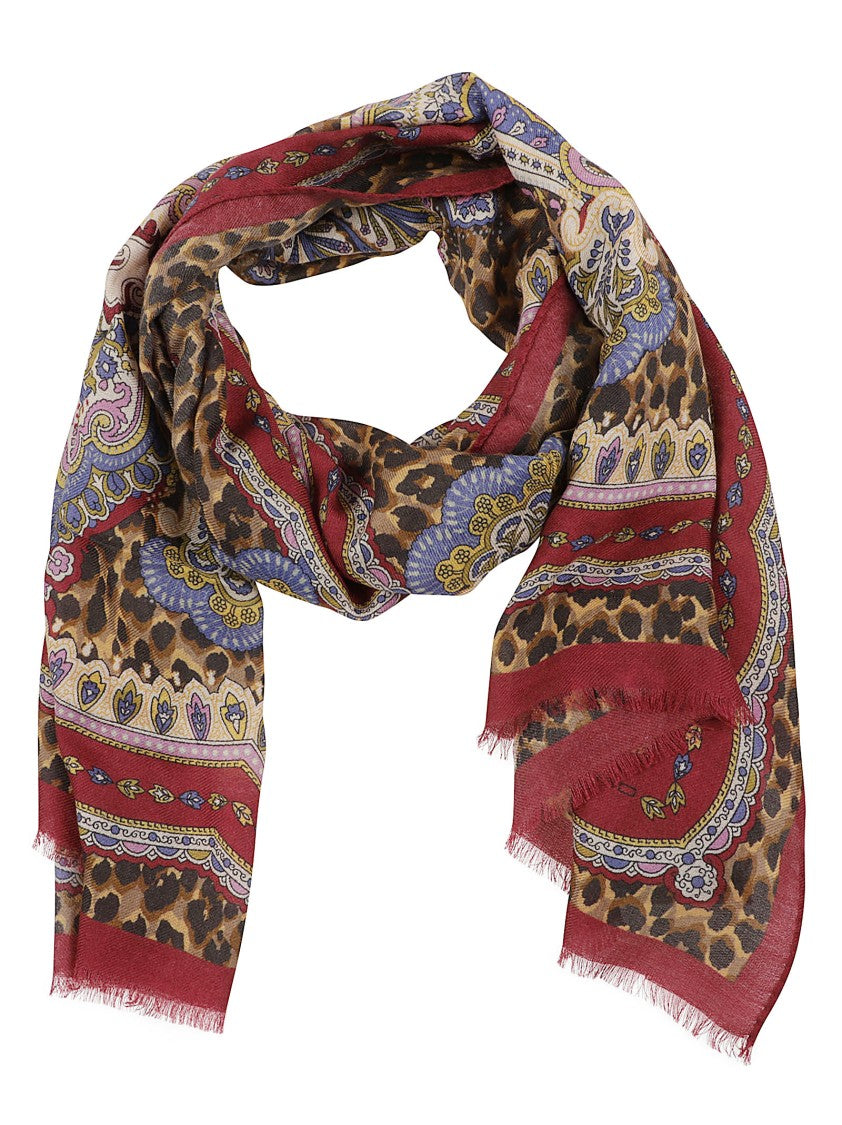 Etro Rectangular Scarf With Rich Patterns And Fringed Edges