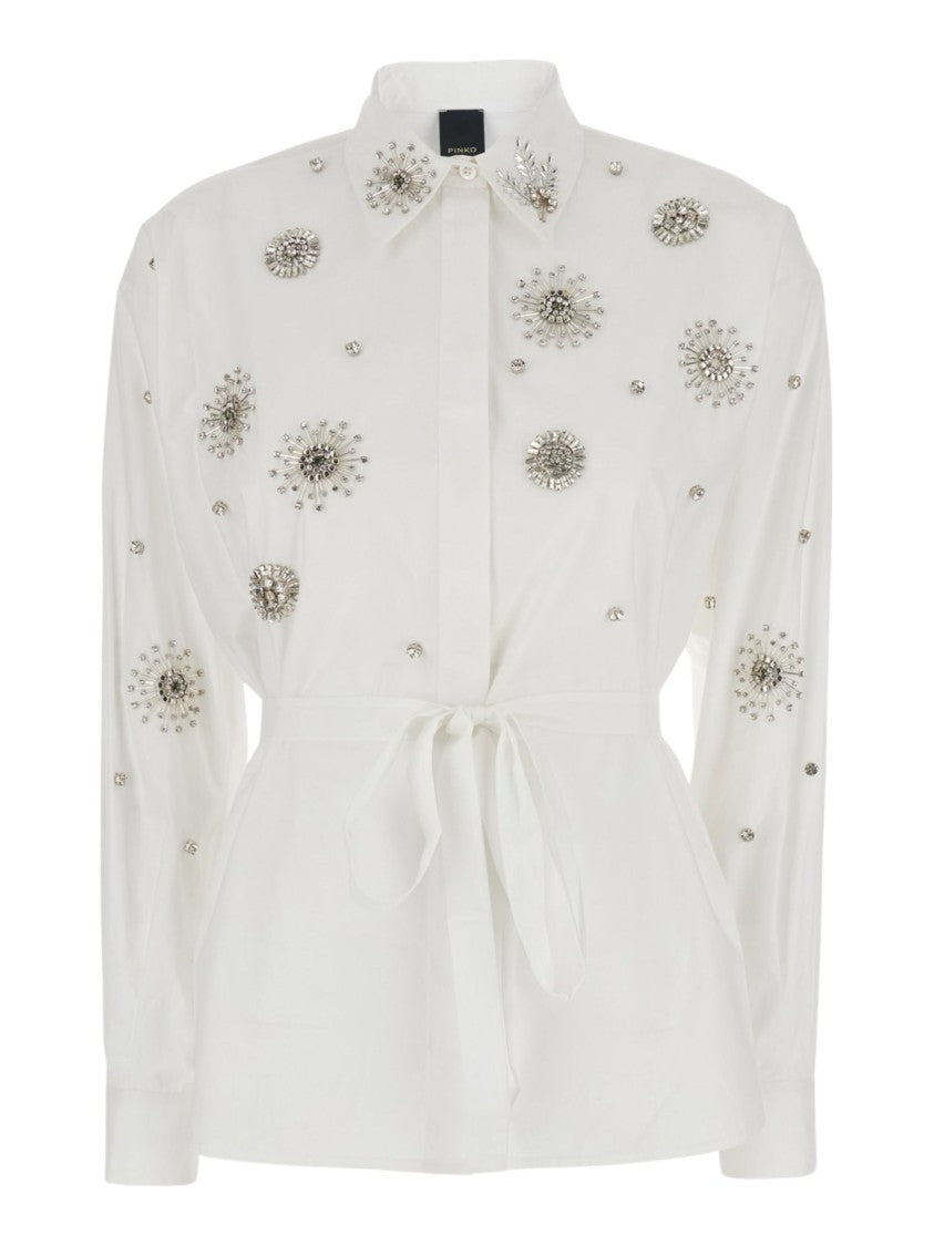 Pinko Embellished White Carley Shirt With Classic Collar