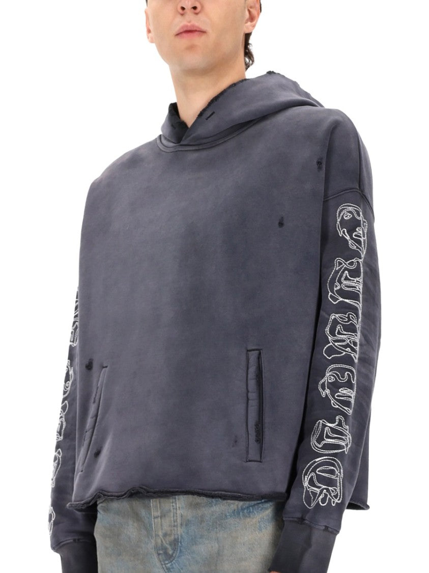Purple Brand Distressed Black Sweatshirt With Graphic Text Detail
