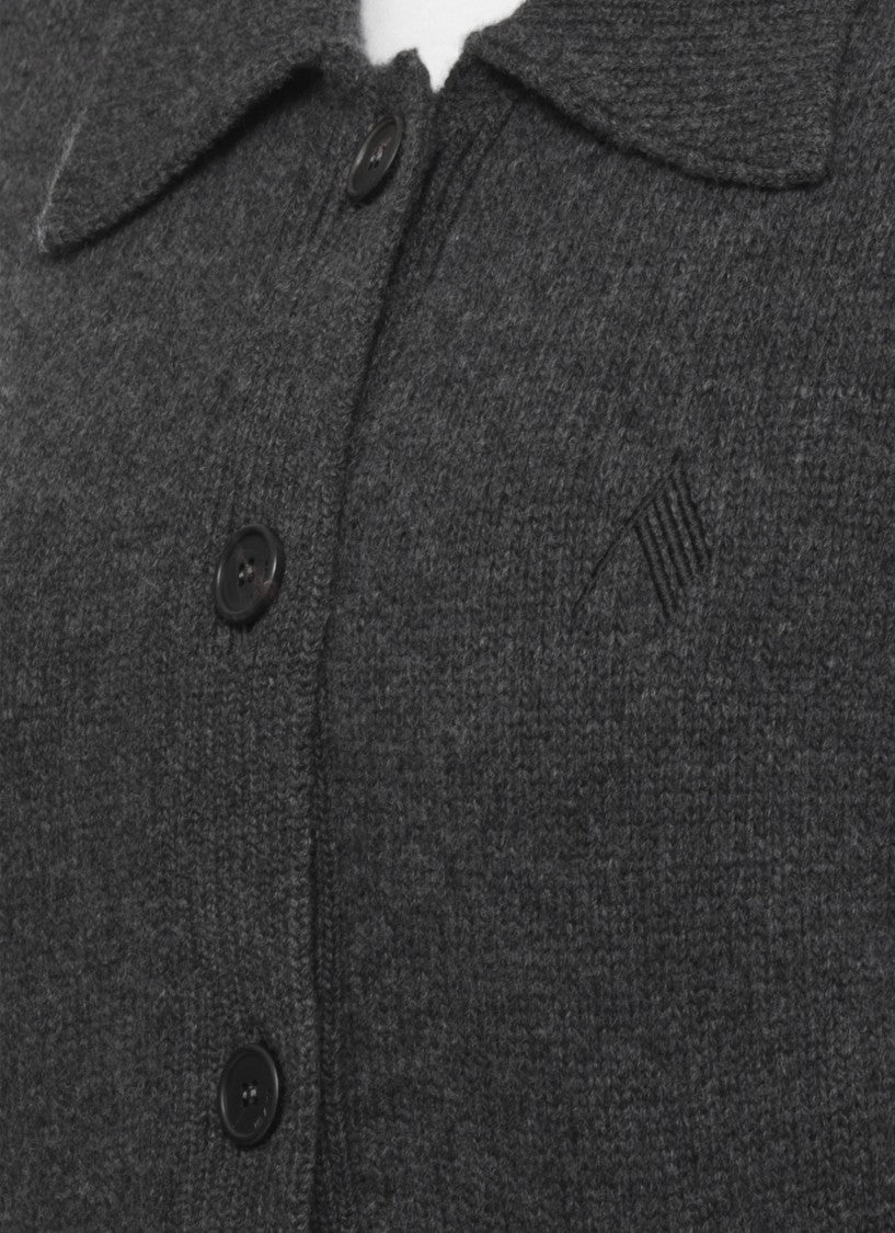 The Attico Dark Grey Asymmetric Wool-Blend Cardigan