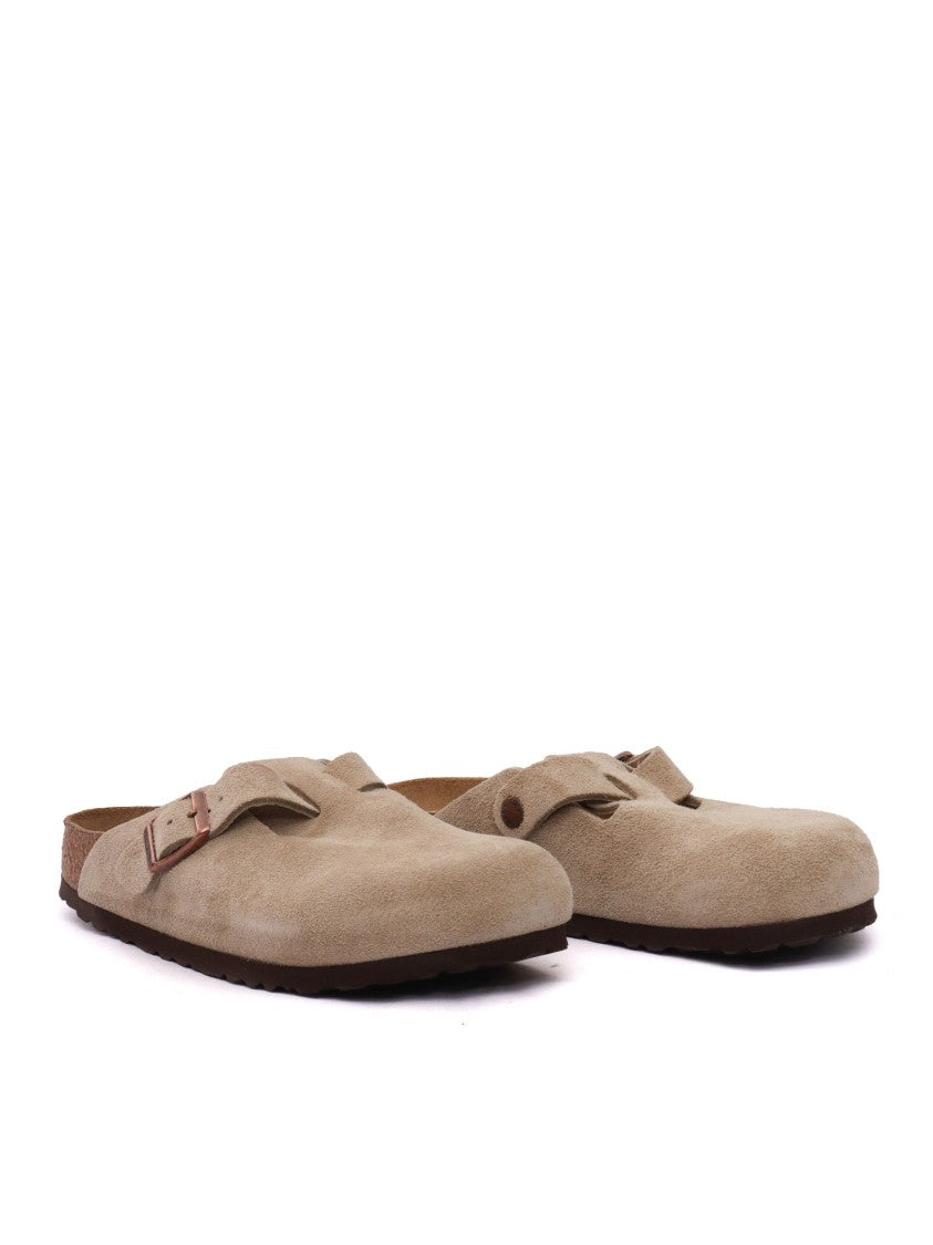Birkenstock Taupe Boston Sfb Suede Leather Clogs