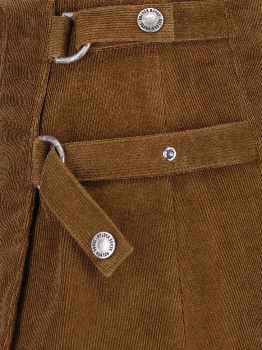 Golden Goose Pleated Adjustable Strap Brown Cotton Mini Skirt