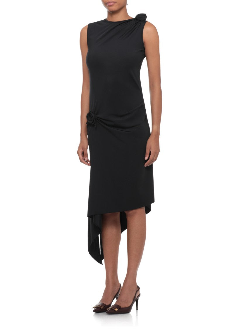 Coperni Asymmetrical Black Dress With Fabric Rose Accents