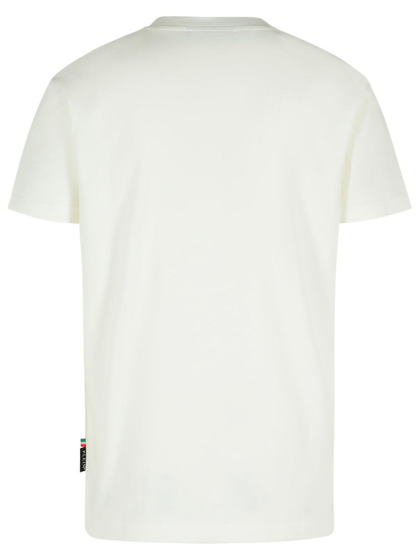 Philipp Plein Ribbed Crew Neck T-Shirt With Logo Patch And Chest Print