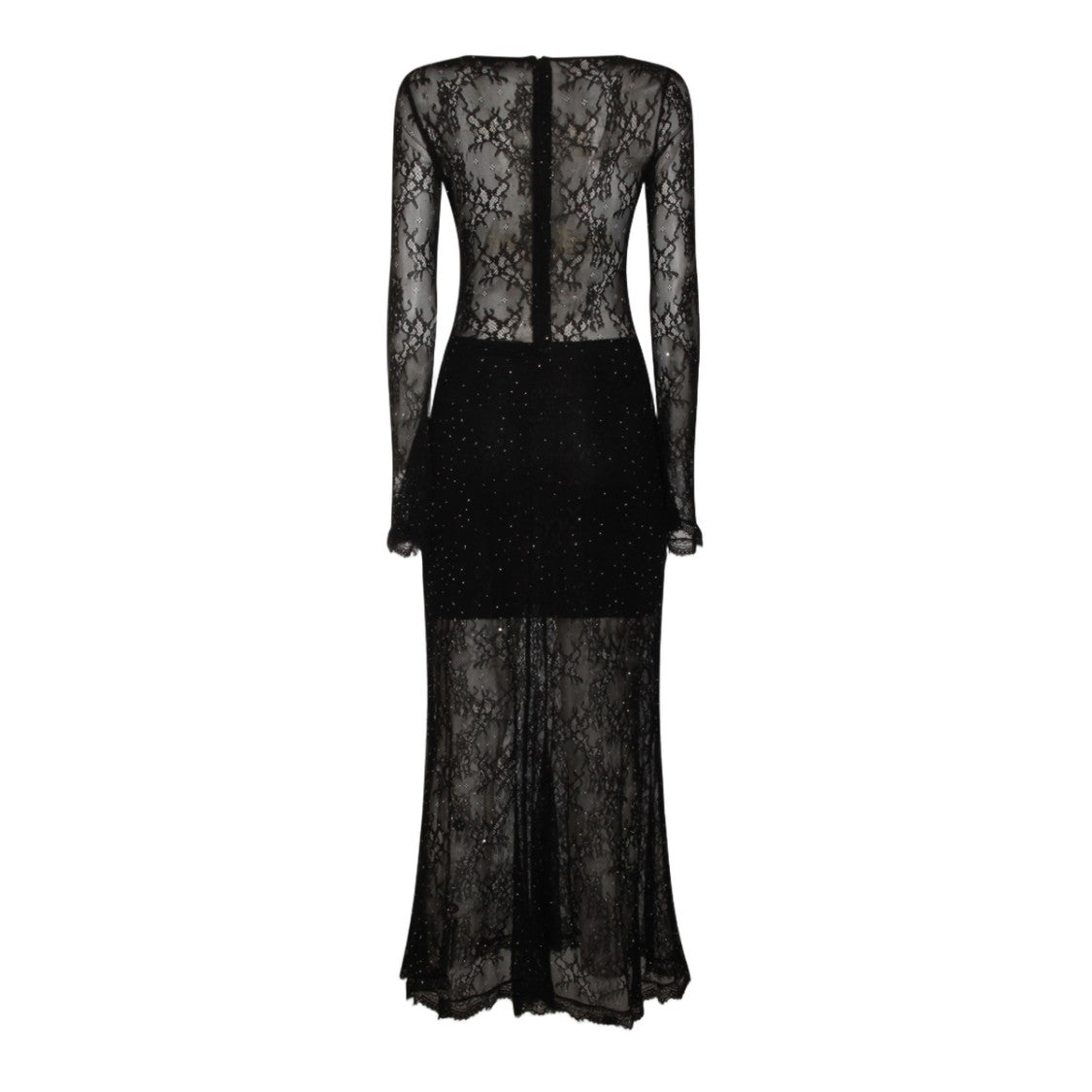 Nissa Mid-Length Sheer Black Lace Dress