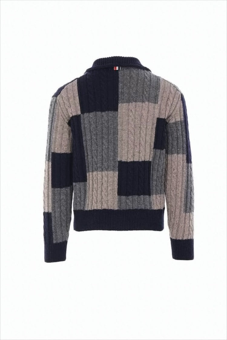 Thom Browne Patchwork Cable Knit Cardigan With Button-Up Front