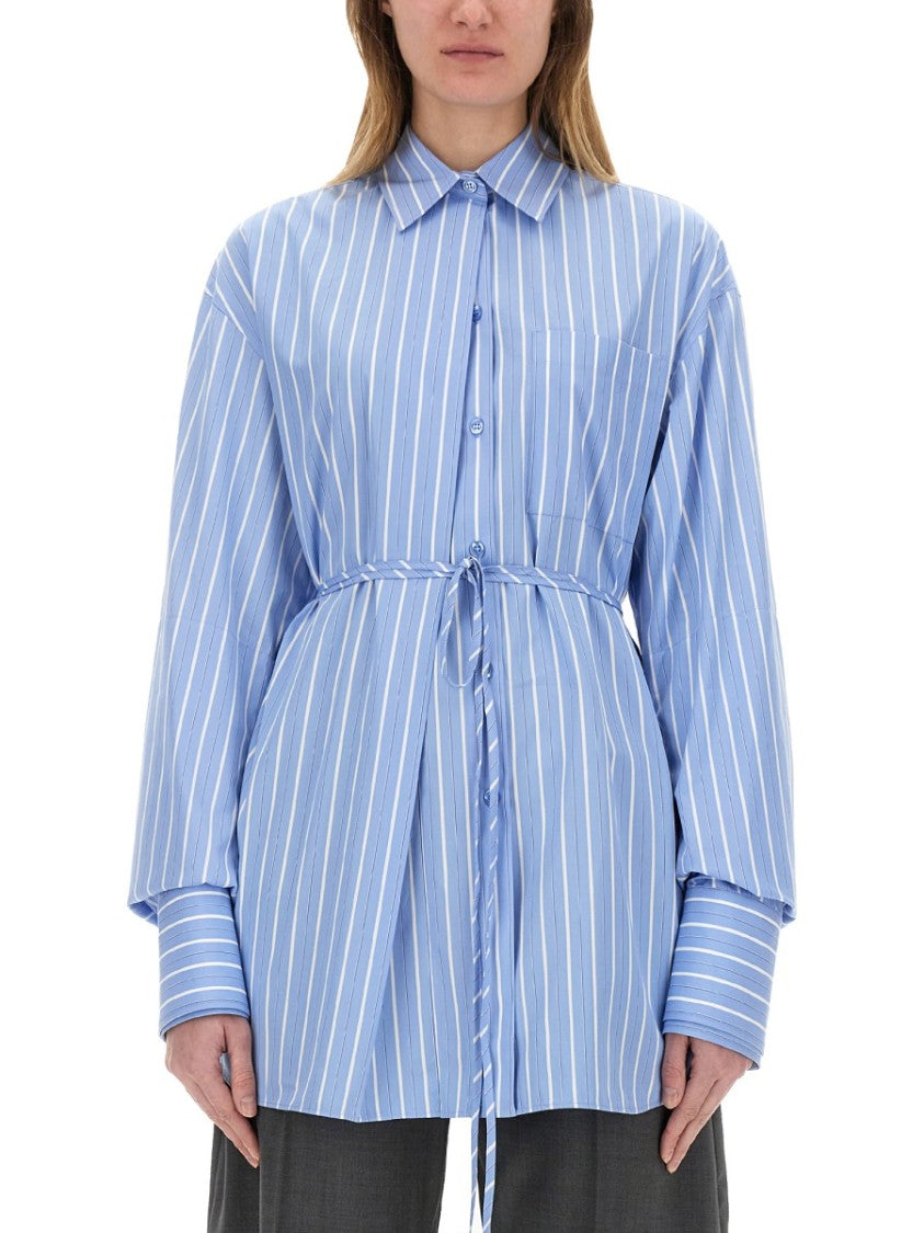Sportmax Oversized Striped Cotton Shirt With Adjustable Waist