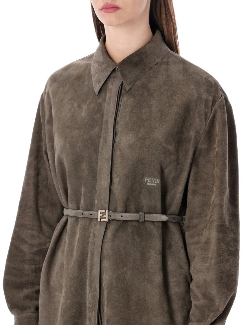 Fendi Taupe Suede Overshirt With Belt