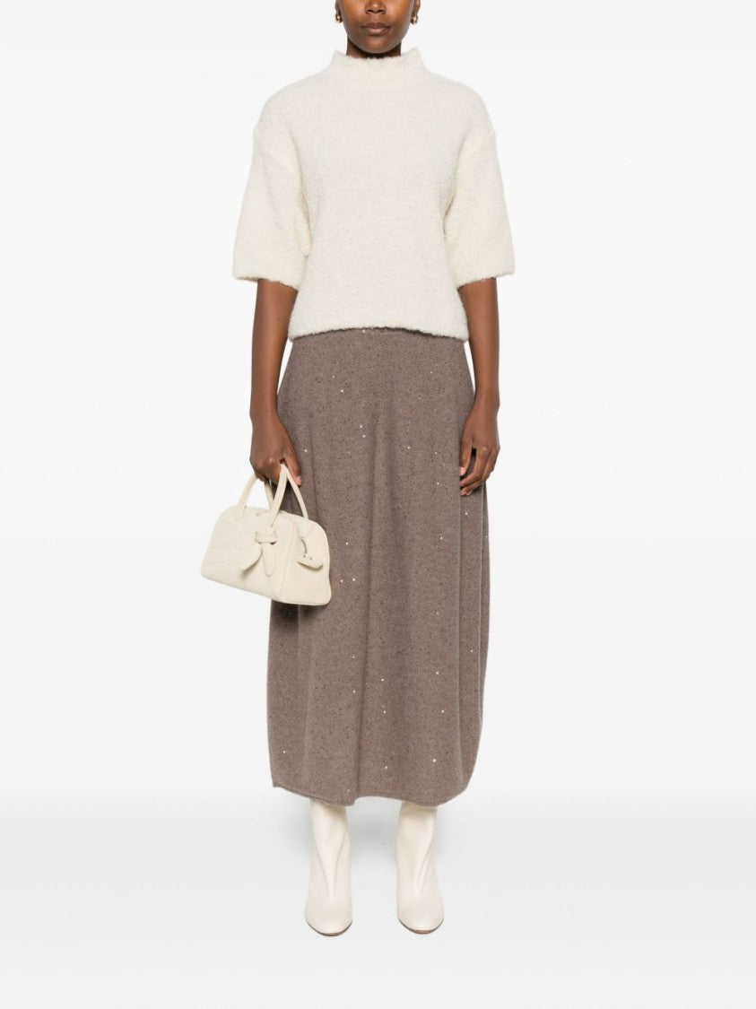 Antonelli Tortora Midi Skirt With Subtle Shimmer And Flared Silhouette