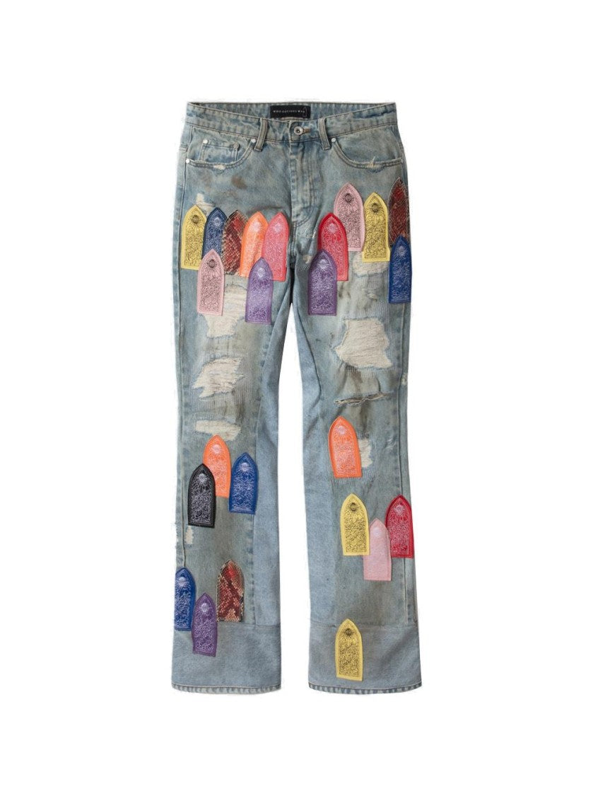 Who Decides War Patch Arched Repaired Distressed Jean - Multicolor