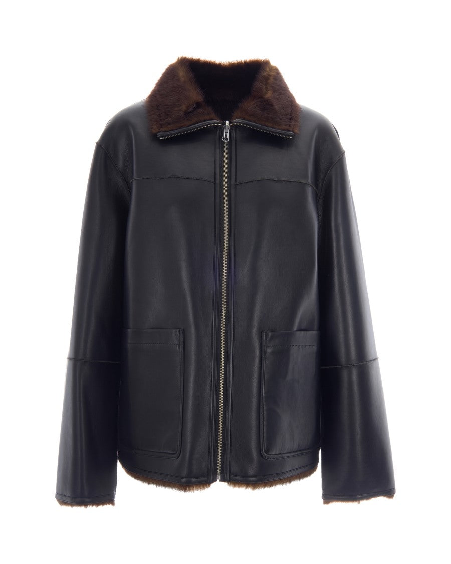 Stand Studio Black Brown Brella Reversible Eco-Shearling Jacket